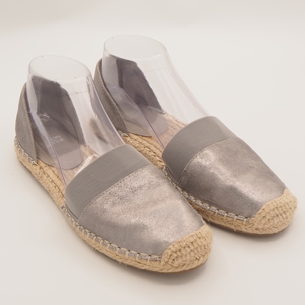 Eileen Fisher Lady 2 Silver Metallic Espadrille Women's 7.5 Leather Slip On Jute